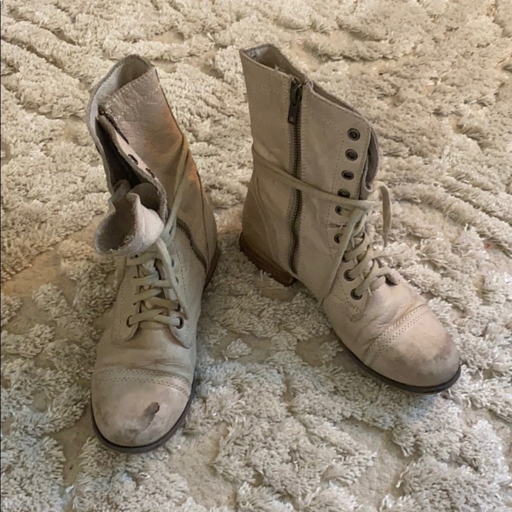 Natural Cream Leather Combat Boots
